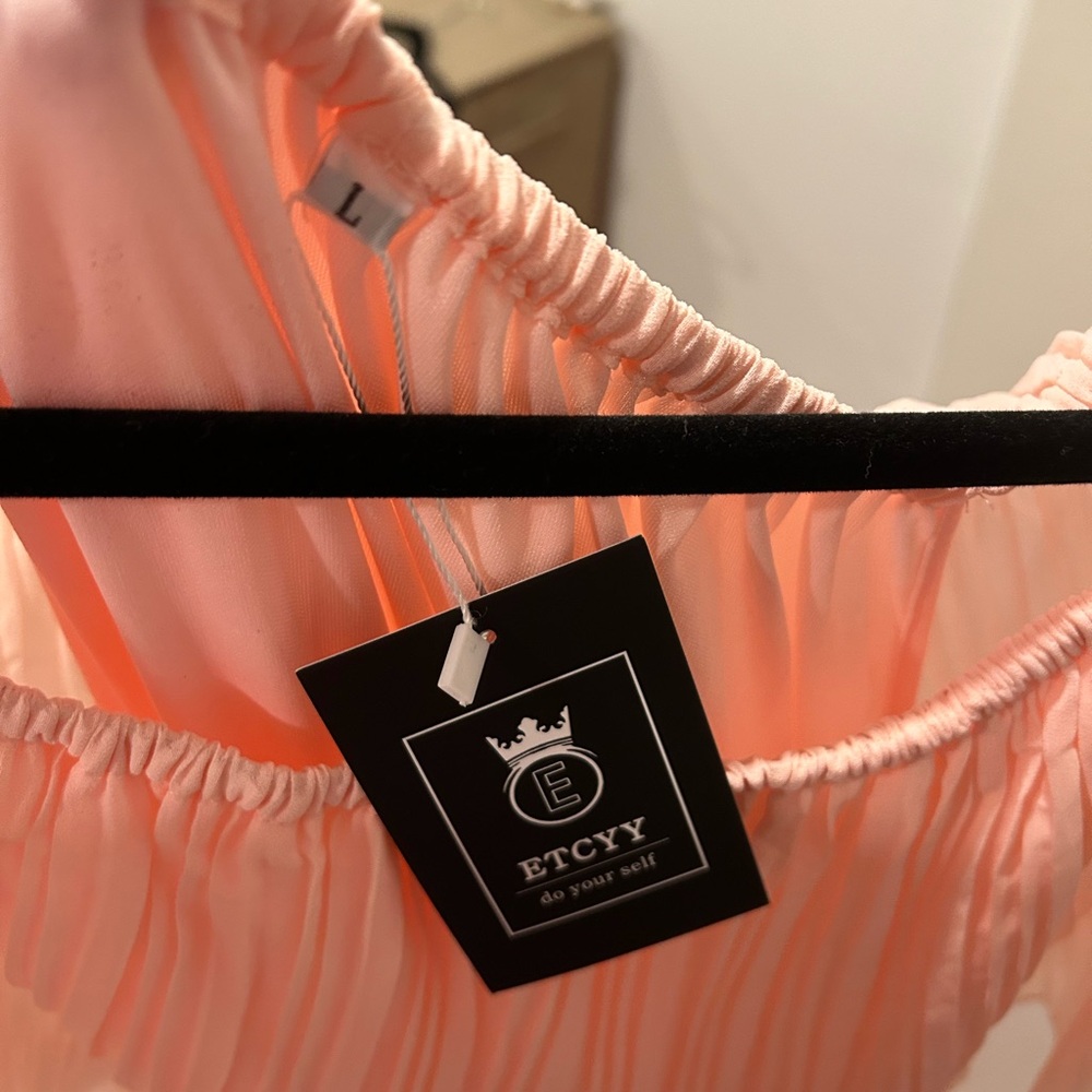 NWT Amazon ETCYY Off Shoulder Pink Tiered Dress, L - Picture 2 of 4